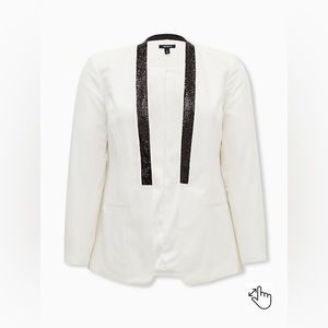 Torrid White Blazer with Black Sequin Trim Blazer